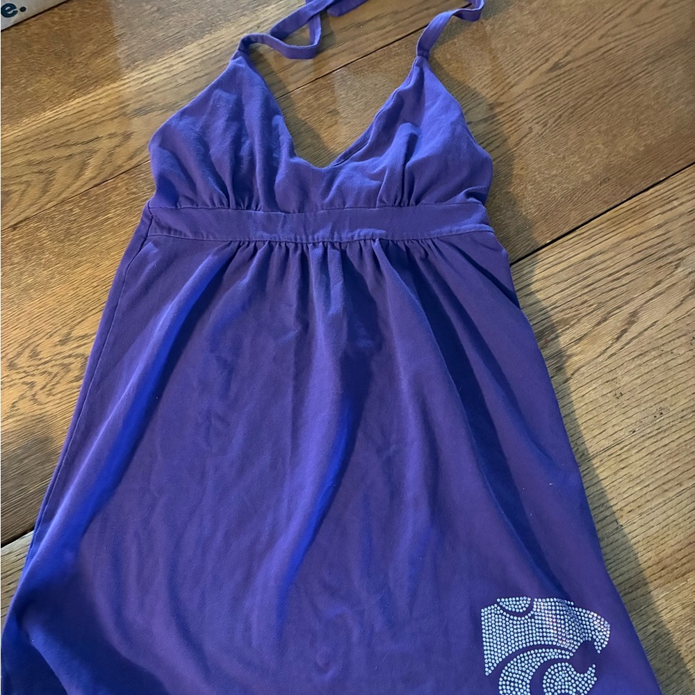 Kansas State Wildcats Purple Halter Dress with fake diamond logo on bottom front